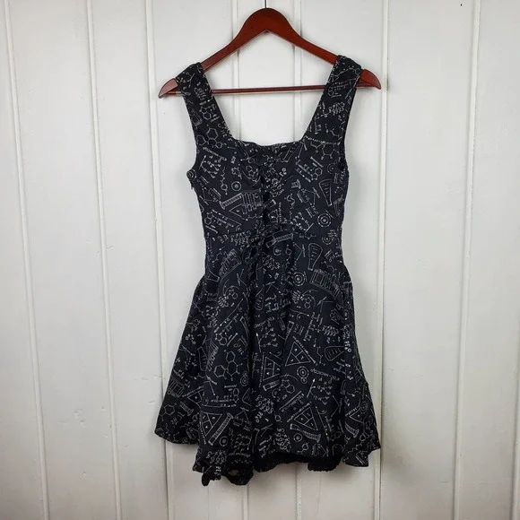 Hot Topic S Black White Science Graphic Print Fit & Flare Punk Tie Back Dress - Picture 5 of 9